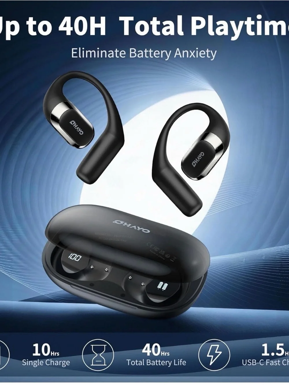 OVO Black Over-Ear Wireless Sport Headset with Charging Case NIB